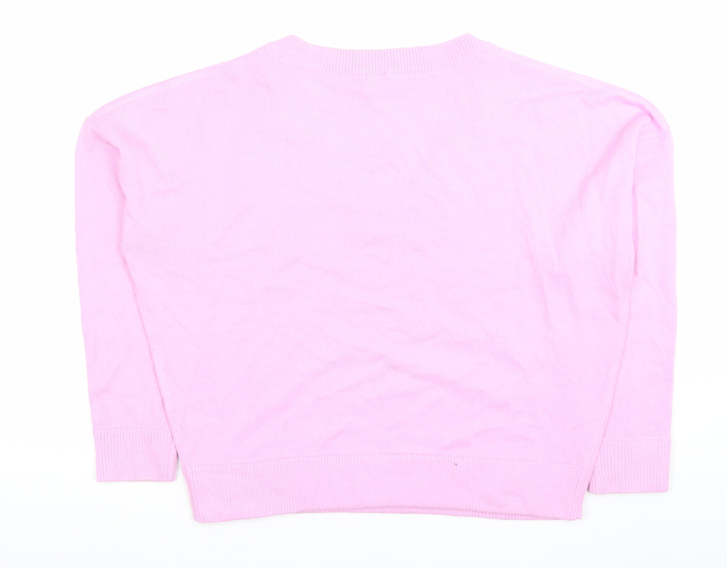 Next Women Pink V-Neck Acrylic Knit Jumper M