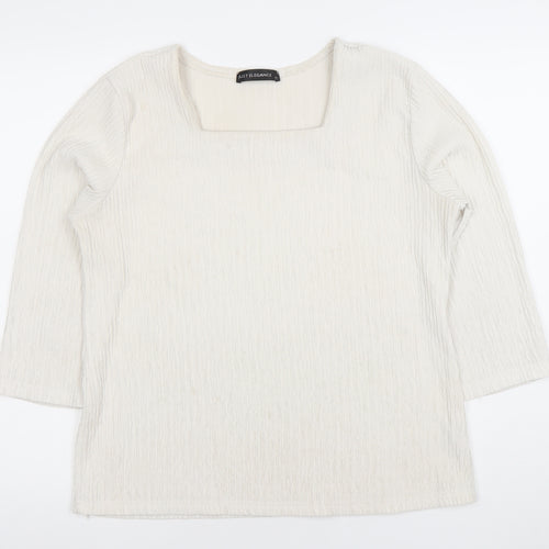 Just Elegance Women Ivory Square Neck 3/4 Sleeve Blouse Size 16