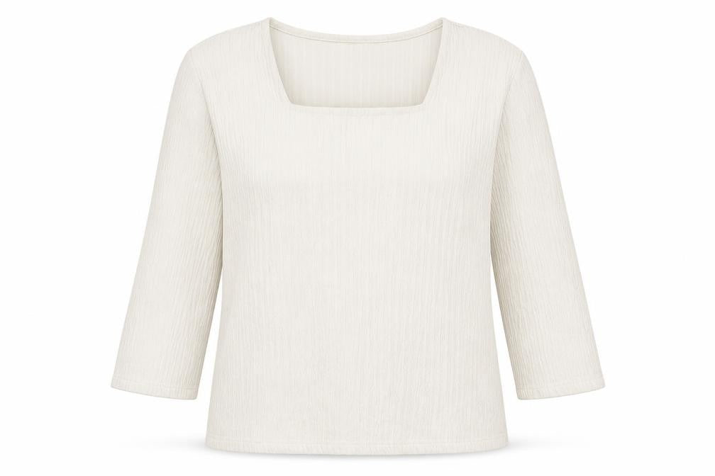 Front view of Just Elegance Women Ivory Square Neck 3/4 Sleeve Blouse, size 16
