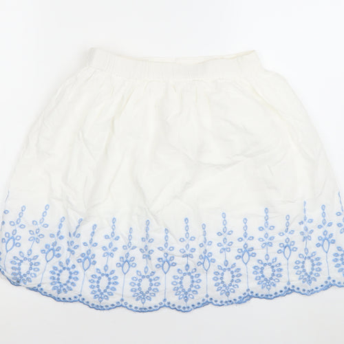 Y.D. Girls White & Blue Embroidered Cotton A-Line Skirt 10-11 Years