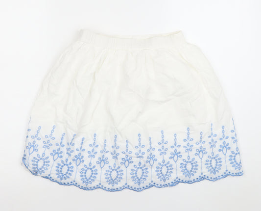 Y.D. Girls White & Blue Embroidered Cotton A-Line Skirt 10-11 Years