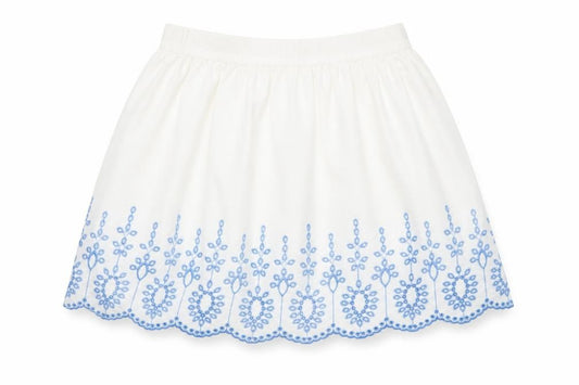 Y.D. Girls White & Blue Embroidered Cotton A-Line Skirt 10-11 Years