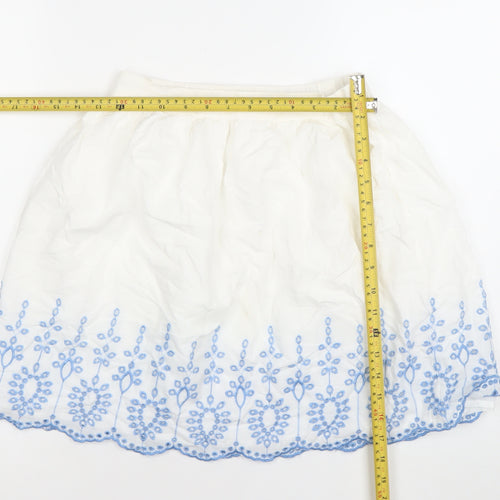 Y.D. Girls White & Blue Embroidered Cotton A-Line Skirt 10-11 Years
