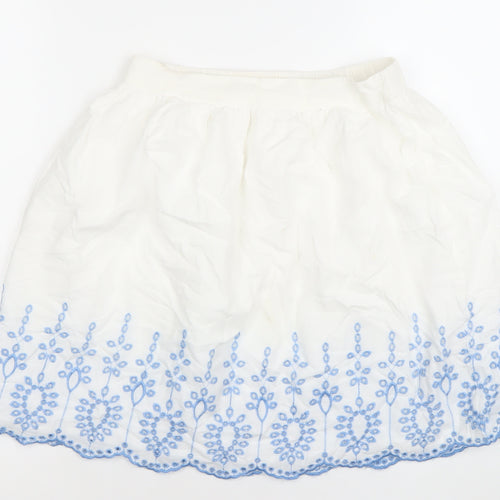 Y.D. Girls White & Blue Embroidered Cotton A-Line Skirt 10-11 Years