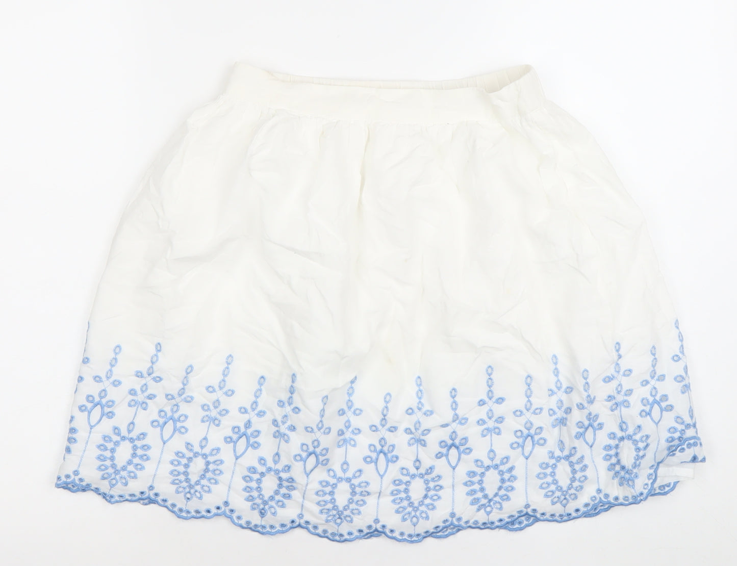 Y.D. Girls White & Blue Embroidered Cotton A-Line Skirt 10-11 Years
