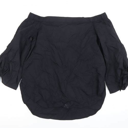 Dunnes Womens Black Off Shoulder 3/4 Sleeve Cotton Blouse Size 10