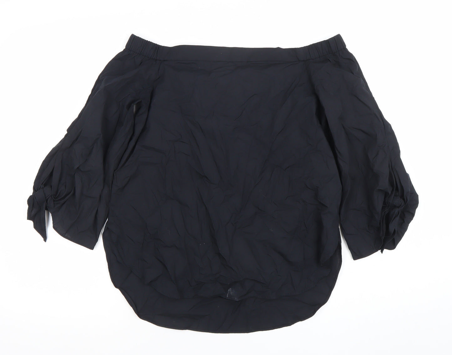 Dunnes Womens Black Off Shoulder 3/4 Sleeve Cotton Blouse Size 10