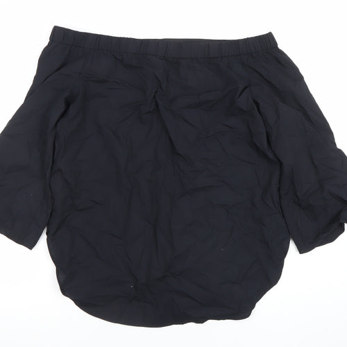 Dunnes Womens Black Off Shoulder 3/4 Sleeve Cotton Blouse Size 10
