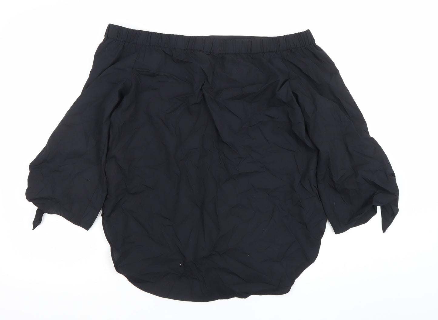 Dunnes Womens Black Off Shoulder 3/4 Sleeve Cotton Blouse Size 10