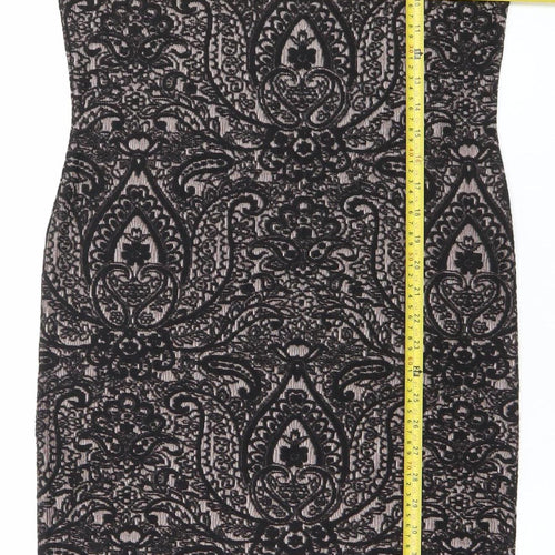 Topshop Women Black Paisley Bodycon Dress Size 16 Long Sleeve