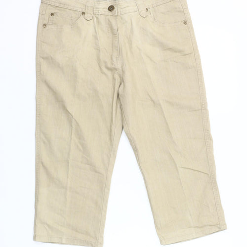 Intown Women Beige Cotton Blend Capri Trousers Size 14