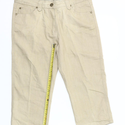 Intown Women Beige Cotton Blend Capri Trousers Size 14