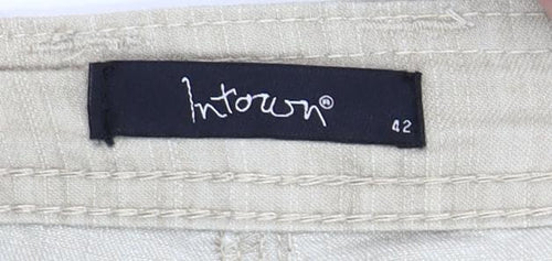 Intown Women Beige Cotton Blend Capri Trousers Size 14