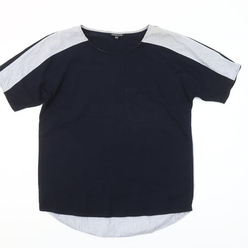 Warehouse Women’s Blue Striped Cotton T-Shirt UK 10