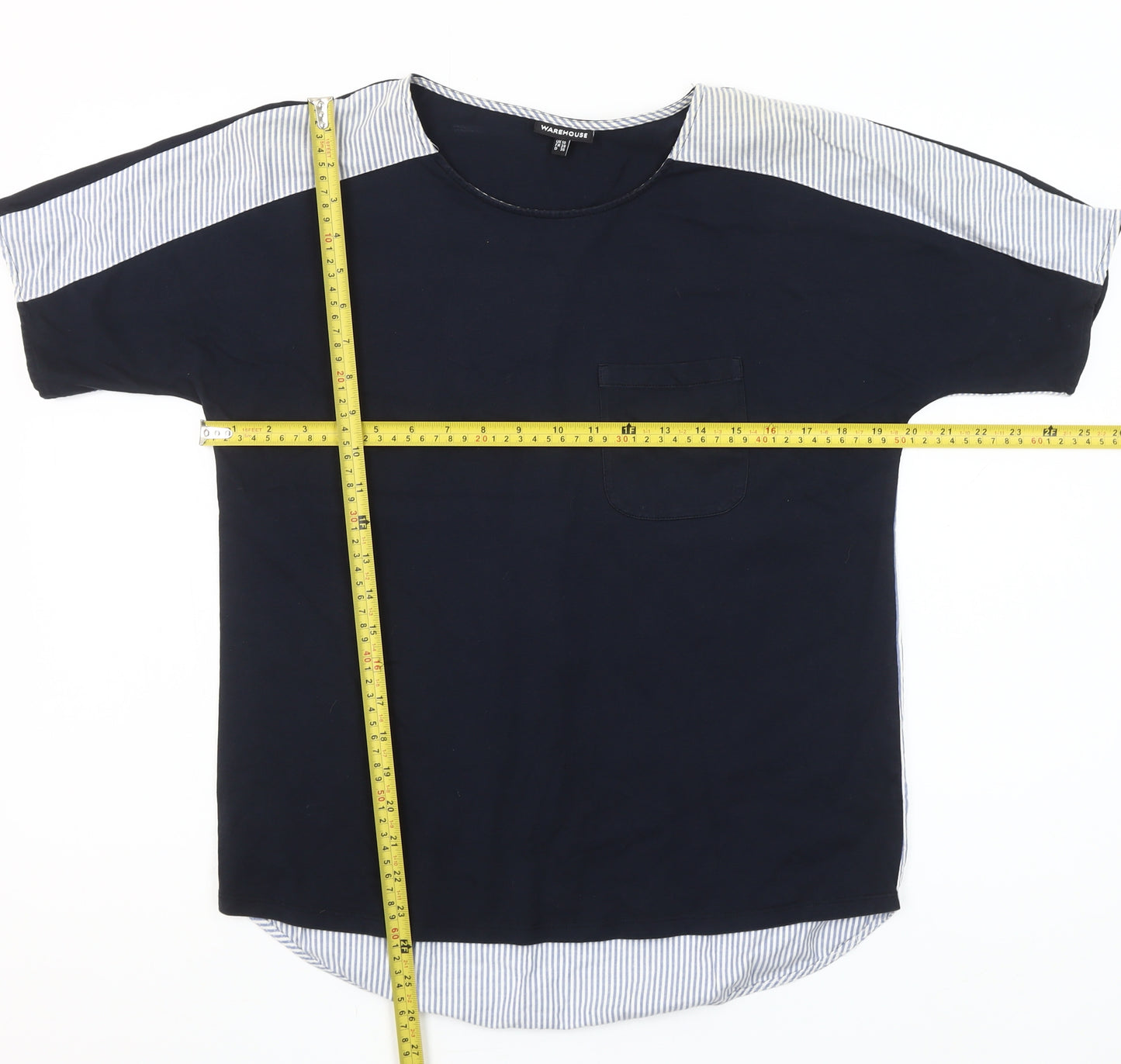 Warehouse Women’s Blue Striped Cotton T-Shirt UK 10