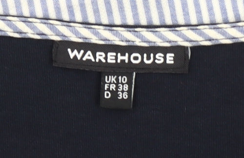 Warehouse Women’s Blue Striped Cotton T-Shirt UK 10
