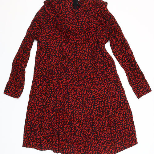 Zara Women's Red Animal Print Shift Dress Size 12 Long Sleeve