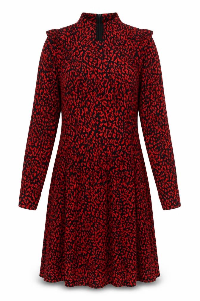 Zara Women's Red Animal Print Shift Dress Size 12 Long Sleeve