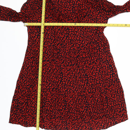 Zara Women's Red Animal Print Shift Dress Size 12 Long Sleeve