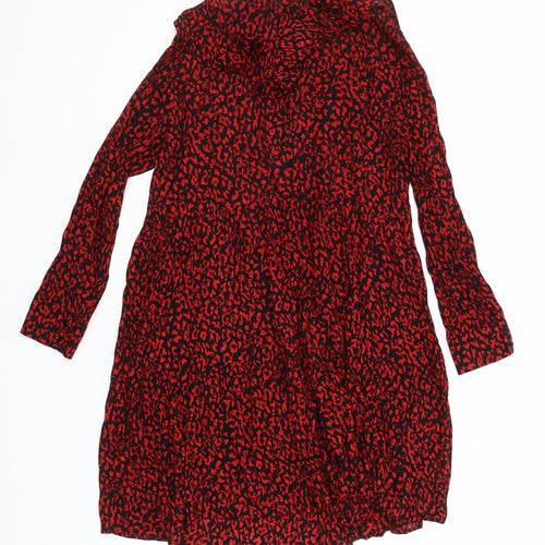 Zara Women's Red Animal Print Shift Dress Size 12 Long Sleeve