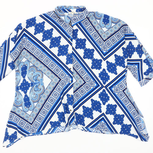 River Island Women Blue Geometric Tunic Button-Up Shirt Size 10