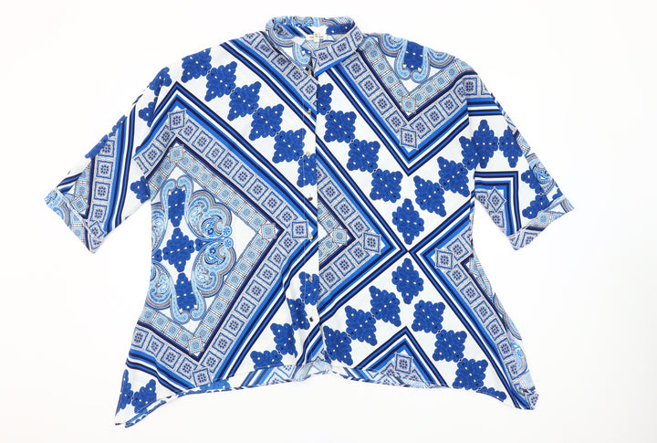River Island Women Blue Geometric Tunic Button-Up Shirt Size 10