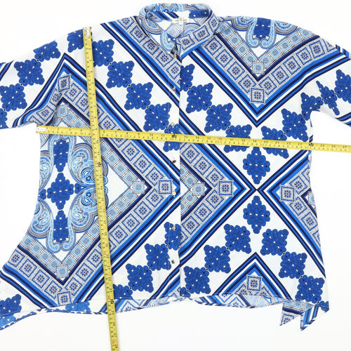 River Island Women Blue Geometric Tunic Button-Up Shirt Size 10