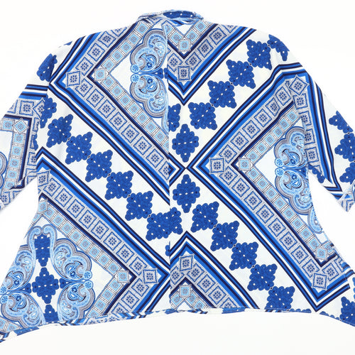 River Island Women Blue Geometric Tunic Button-Up Shirt Size 10