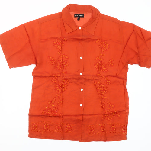 Hot House Women’s Orange Embroidered Cotton Button-Up Shirt Size 12