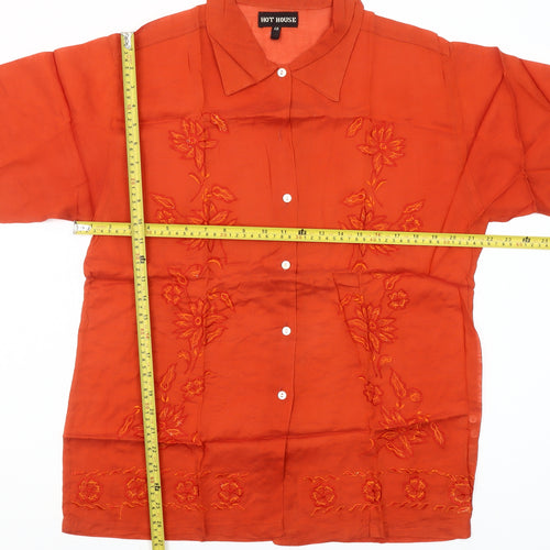 Hot House Women’s Orange Embroidered Cotton Button-Up Shirt Size 12