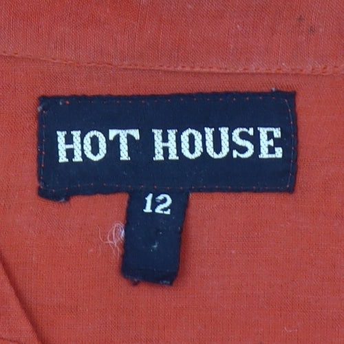 Hot House Women’s Orange Embroidered Cotton Button-Up Shirt Size 12