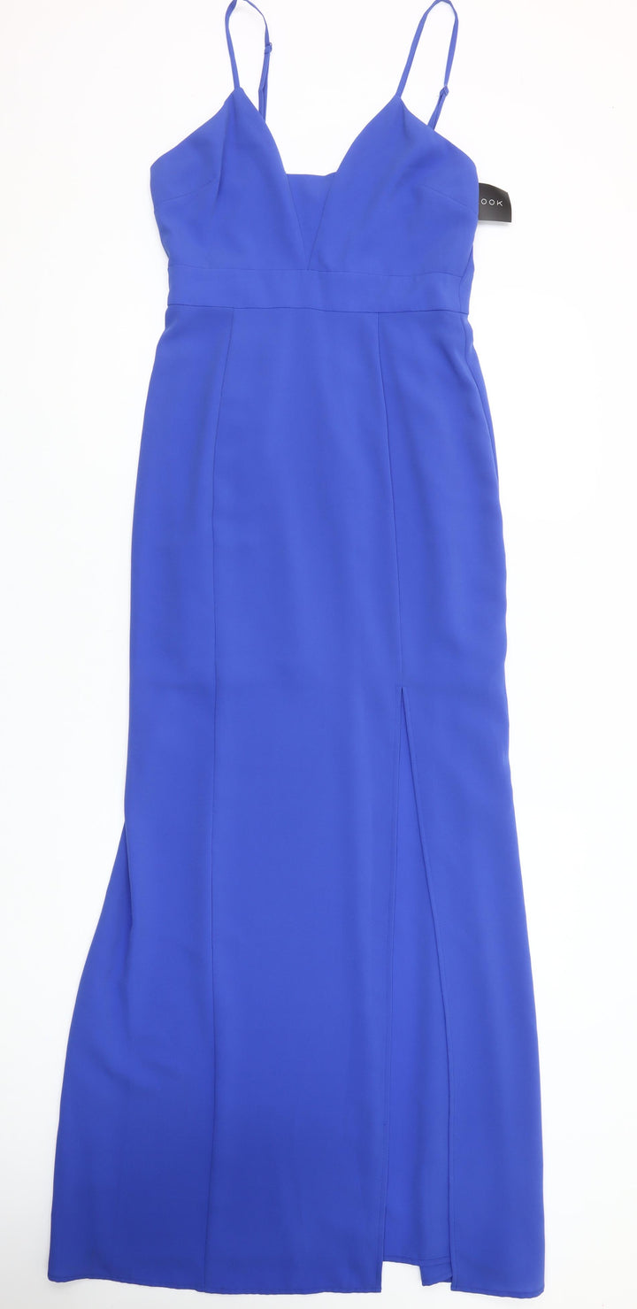 New Look Women’s Blue Long Slip Dress Size 10 Sleeveless V-Neck Zip