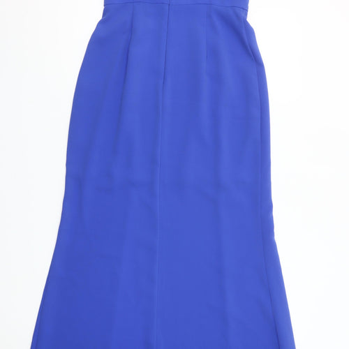 New Look Women’s Blue Long Slip Dress Size 10 Sleeveless V-Neck Zip