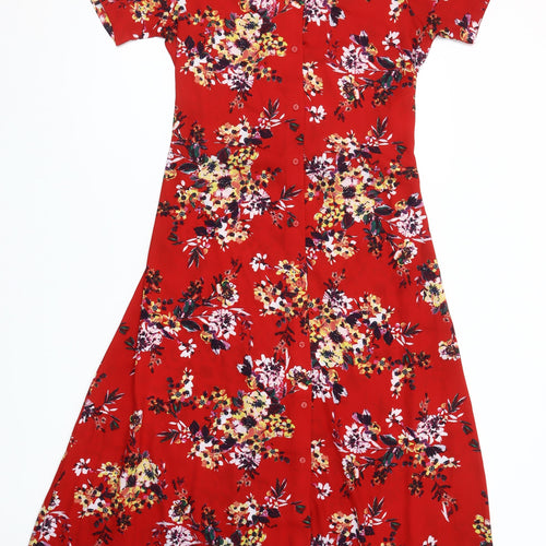 Jacqueline de Yong Women’s Red Floral Midi Shirt Dress Size 8