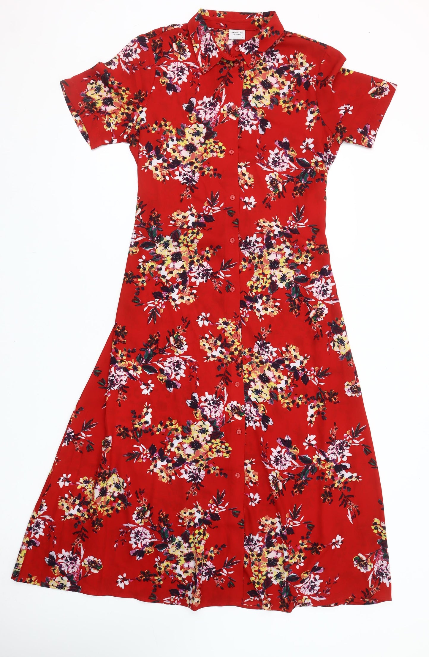 Jacqueline de Yong Women’s Red Floral Midi Shirt Dress Size 8