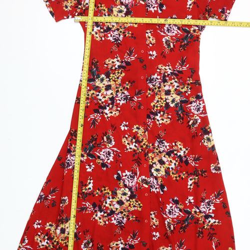Jacqueline de Yong Women’s Red Floral Midi Shirt Dress Size 8