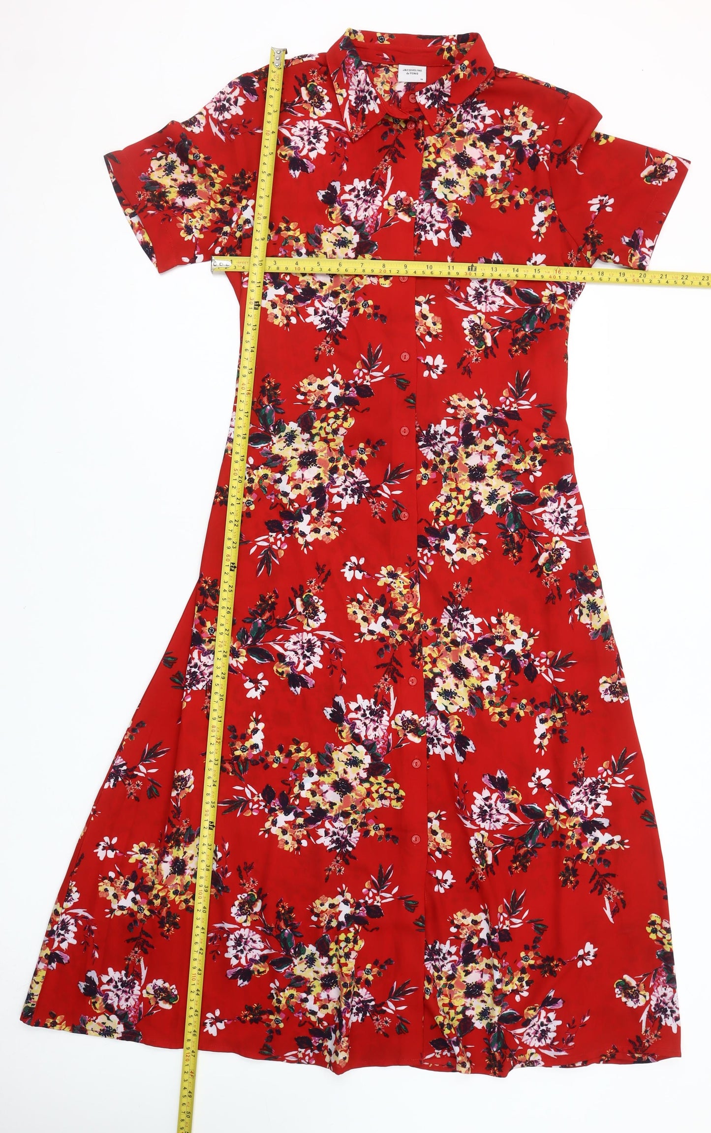 Jacqueline de Yong Women’s Red Floral Midi Shirt Dress Size 8