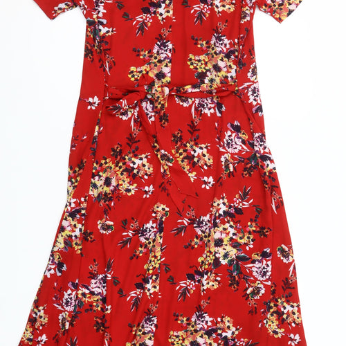 Jacqueline de Yong Women’s Red Floral Midi Shirt Dress Size 8