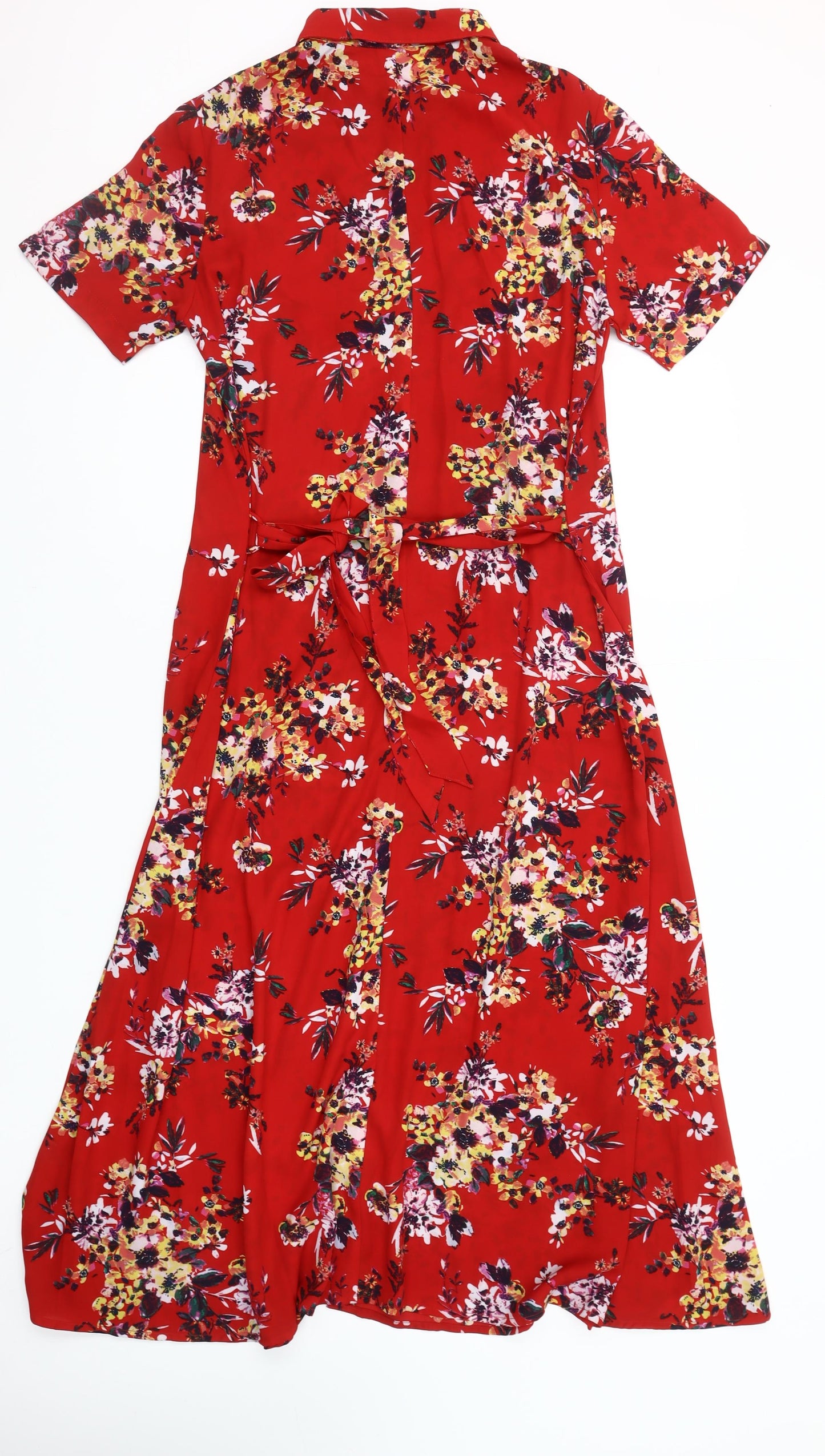 Jacqueline de Yong Women’s Red Floral Midi Shirt Dress Size 8