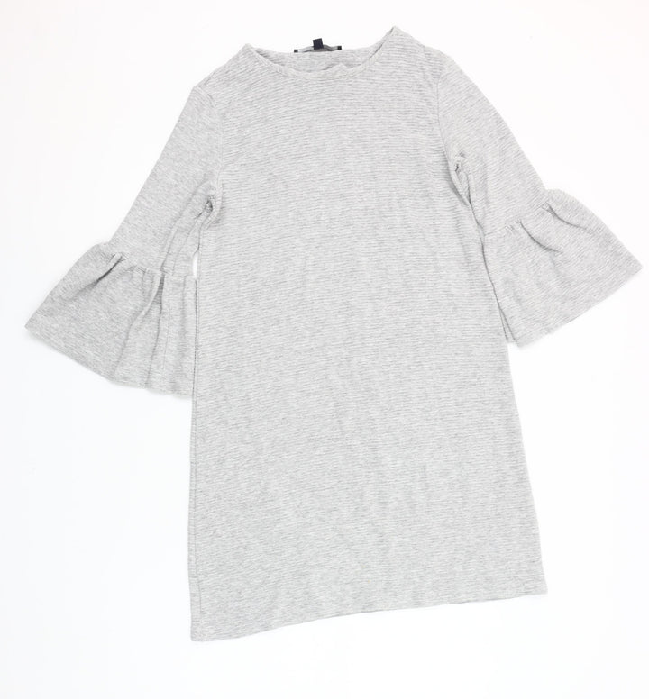 French Connection Women’s Grey Shift Dress Size 8 3/4 Sleeve Stretch Jersey