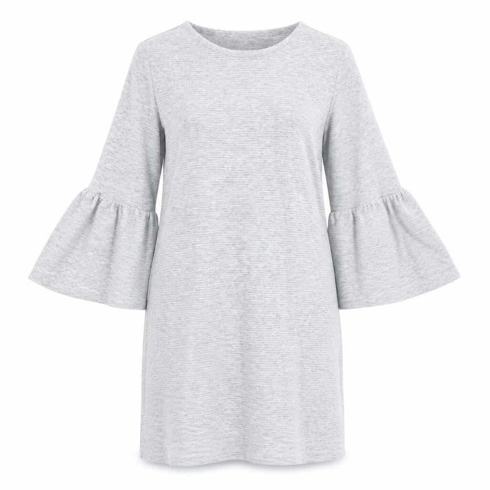 French Connection Women’s Grey Shift Dress Size 8 3/4 Sleeve Stretch Jersey