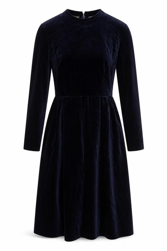 Front view of Peter Day Women's Blue Velvet A-Line Knee Length Dress, size 6