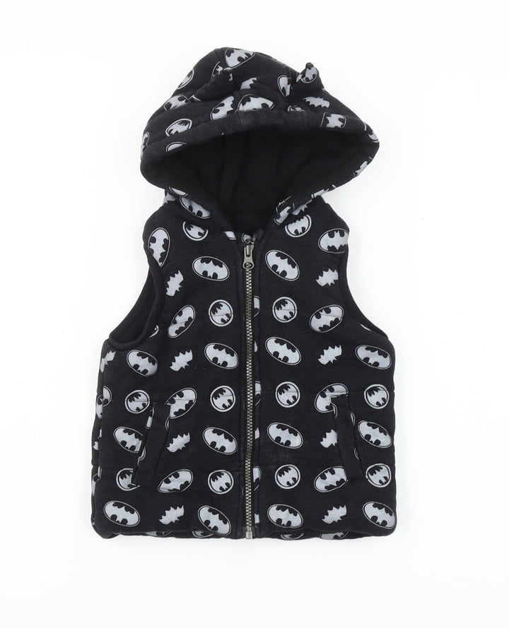 George Batman Black Hooded Padded Waistcoat 18-24 Months Boys Hooded Vest