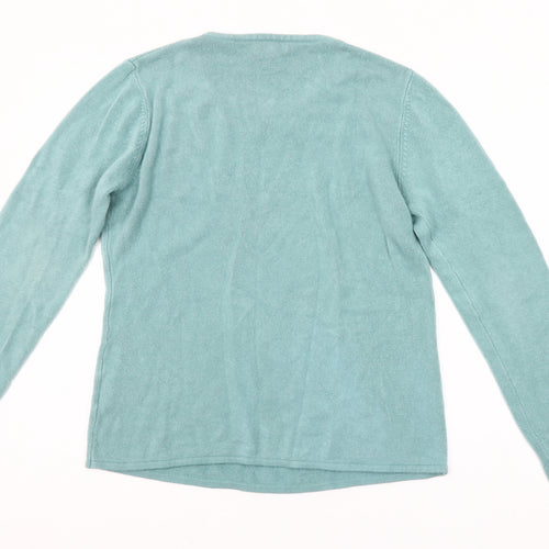 Dixie Women’s Blue Beaded Round Neck Wool Blend Jumper Size L