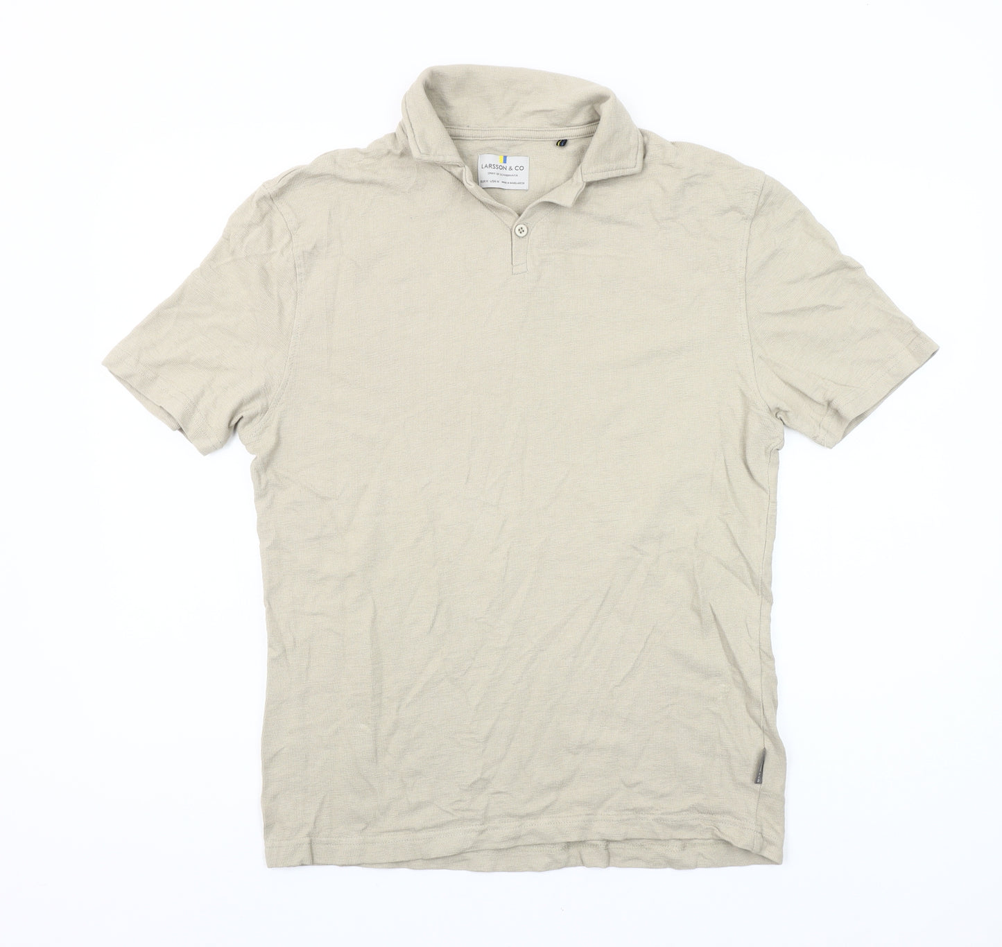 Larsson & Co Men's Beige Cotton Short Sleeve Polo Shirt M