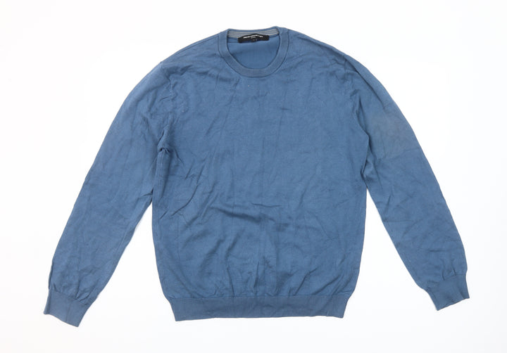 French Connection Men’s Blue Cotton Blend Crew Neck Jumper M