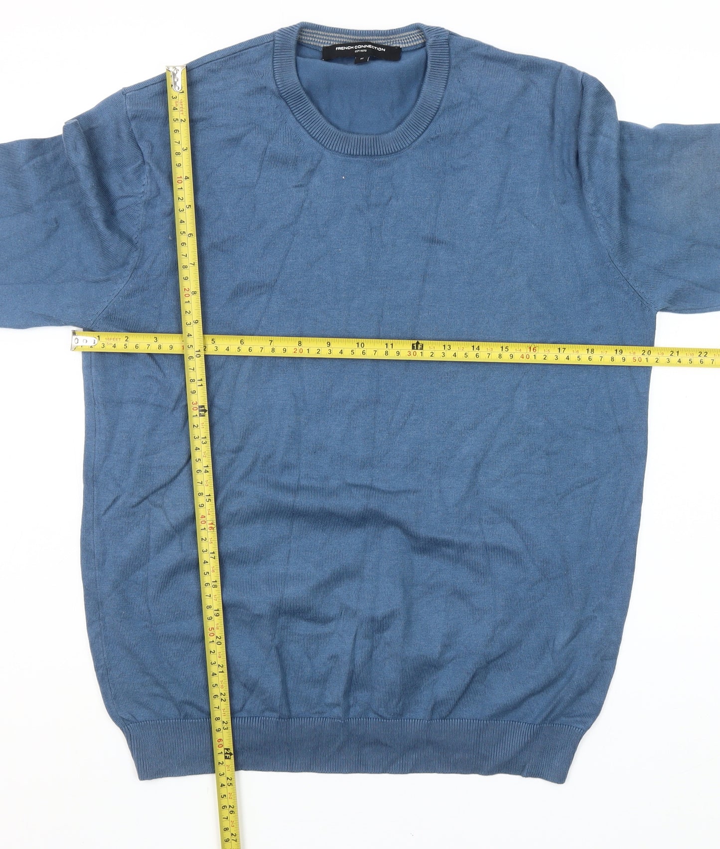 French Connection Men’s Blue Cotton Blend Crew Neck Jumper M