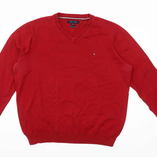 Tommy Hilfiger Men's Red V-Neck Cotton Jumper XL