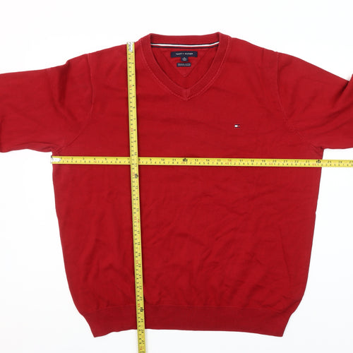 Tommy Hilfiger Men's Red V-Neck Cotton Jumper XL