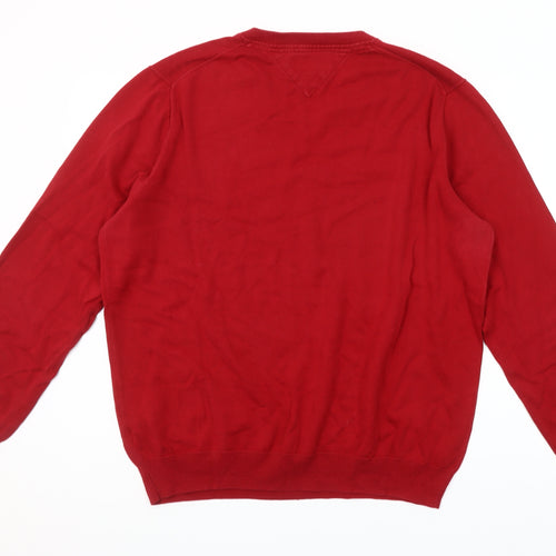 Tommy Hilfiger Men's Red V-Neck Cotton Jumper XL
